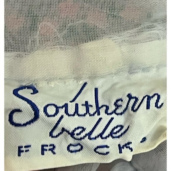 Vintage Southern Belle Frocks Baby Girl Dress Pinafore Apron Full Circle Flocked - Picture 9 of 9